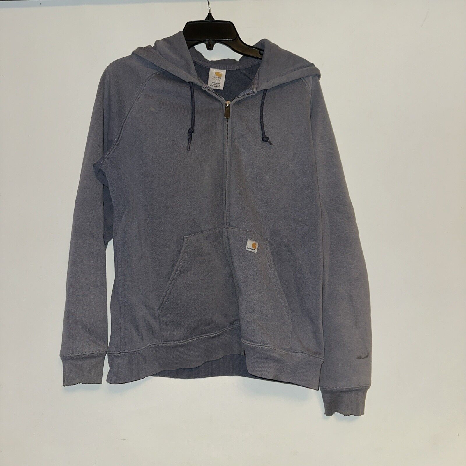 Carhartt Mens Hoodie Sweatshirt Navy Full Zip Size L Distressed Grunge WK185