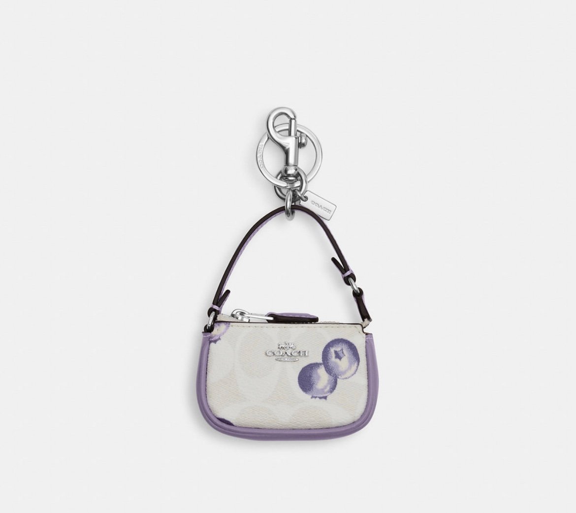 NEW Coach Mini Nolita Bag Charm In Signature Canvas With Blueberry Print CR498