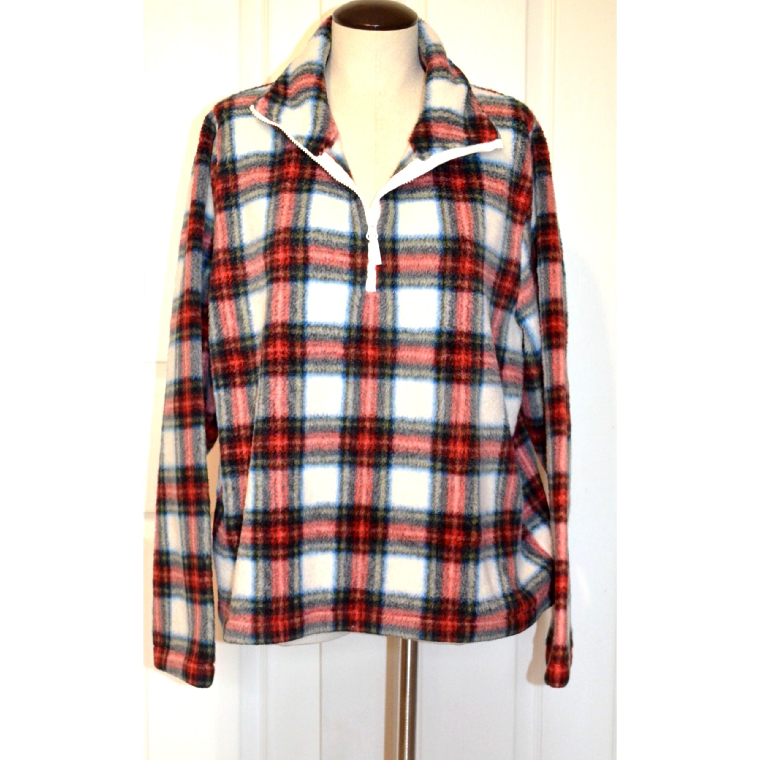 J. Crew 1/2 Half-Zip Pullover Fleece Shirt Women's Size XL White Red Blue Green
