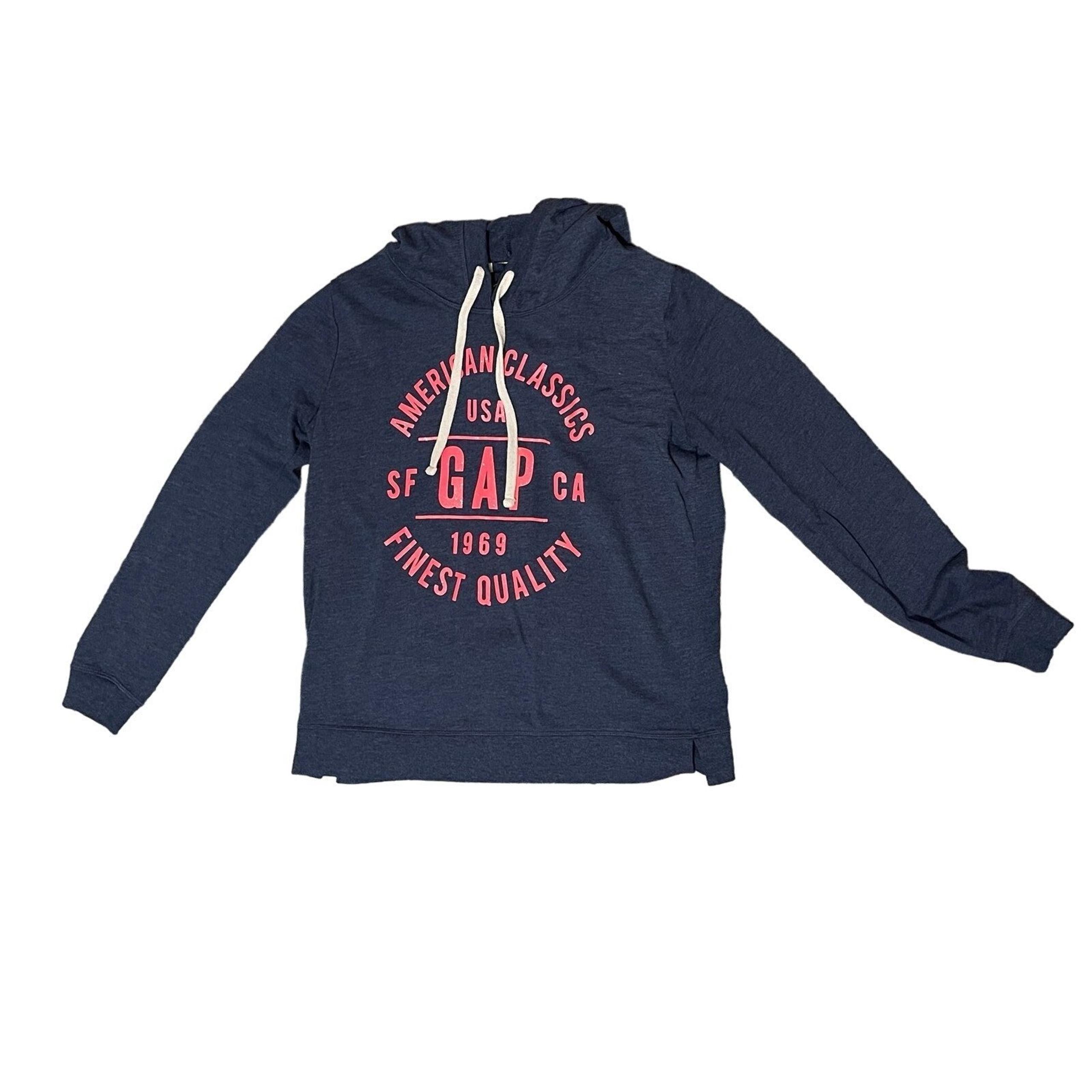 GAP Women's Navy Hot Pink Glitter Graphic Hoodie Sweatshirt College Casual M