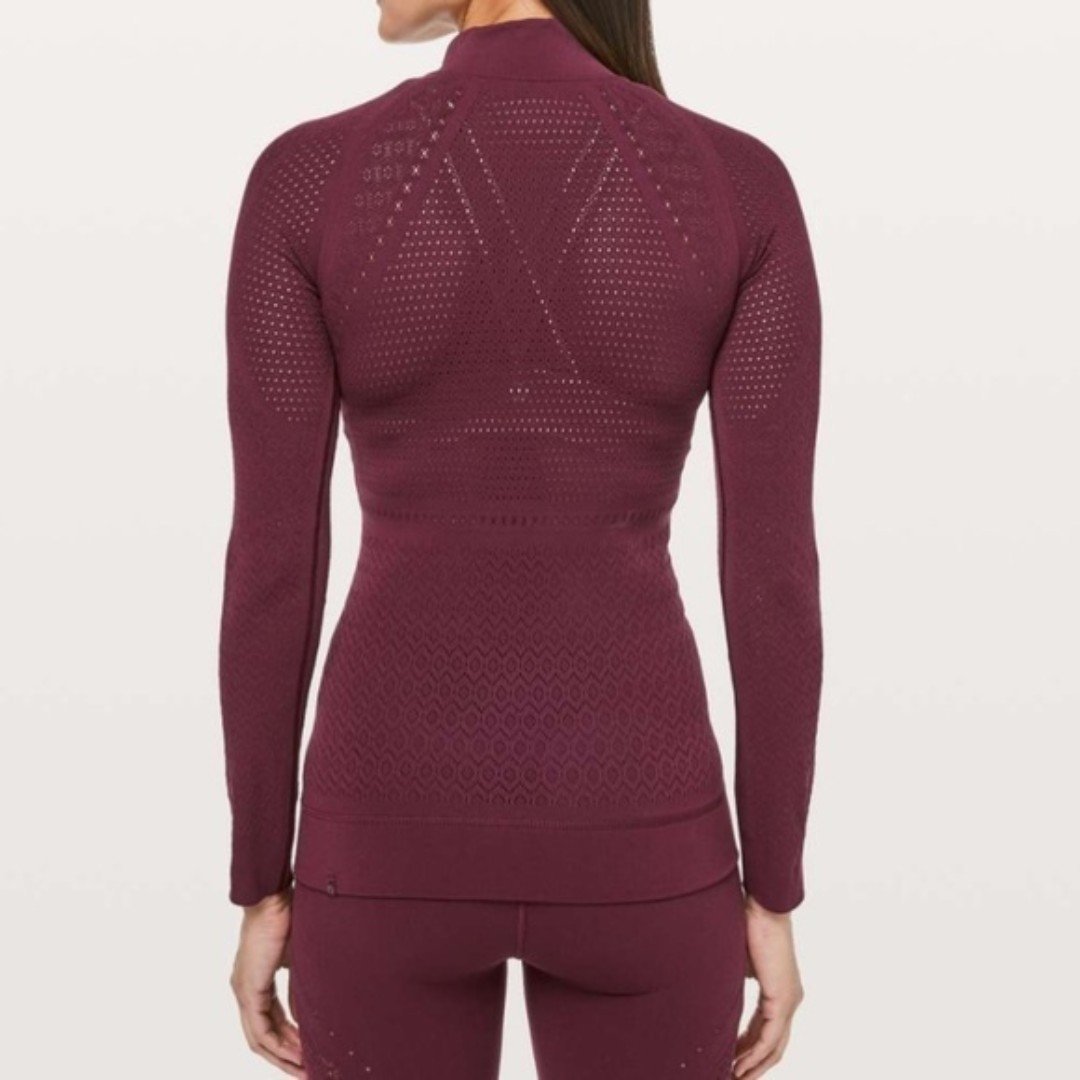 Lululemon Mindful Motion 1/2 Zip Long Sleeve Laser Cut Top Deep Ruby