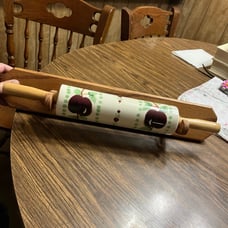 Vintage Apple Design Porcelain Rolling Pin Wooden Wall Display