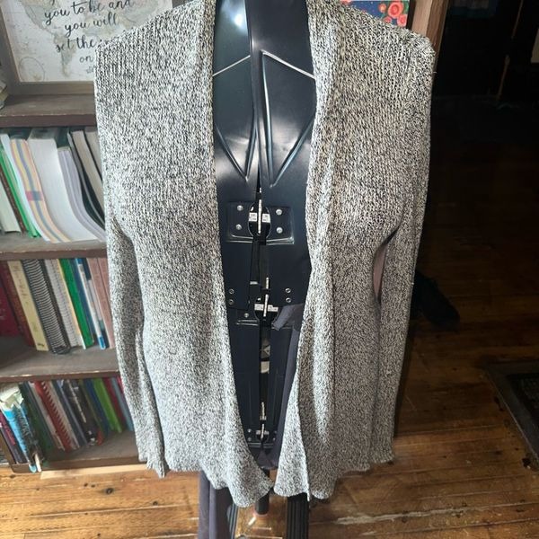 Eileen Fisher black & cream linen wool luxe cardigan