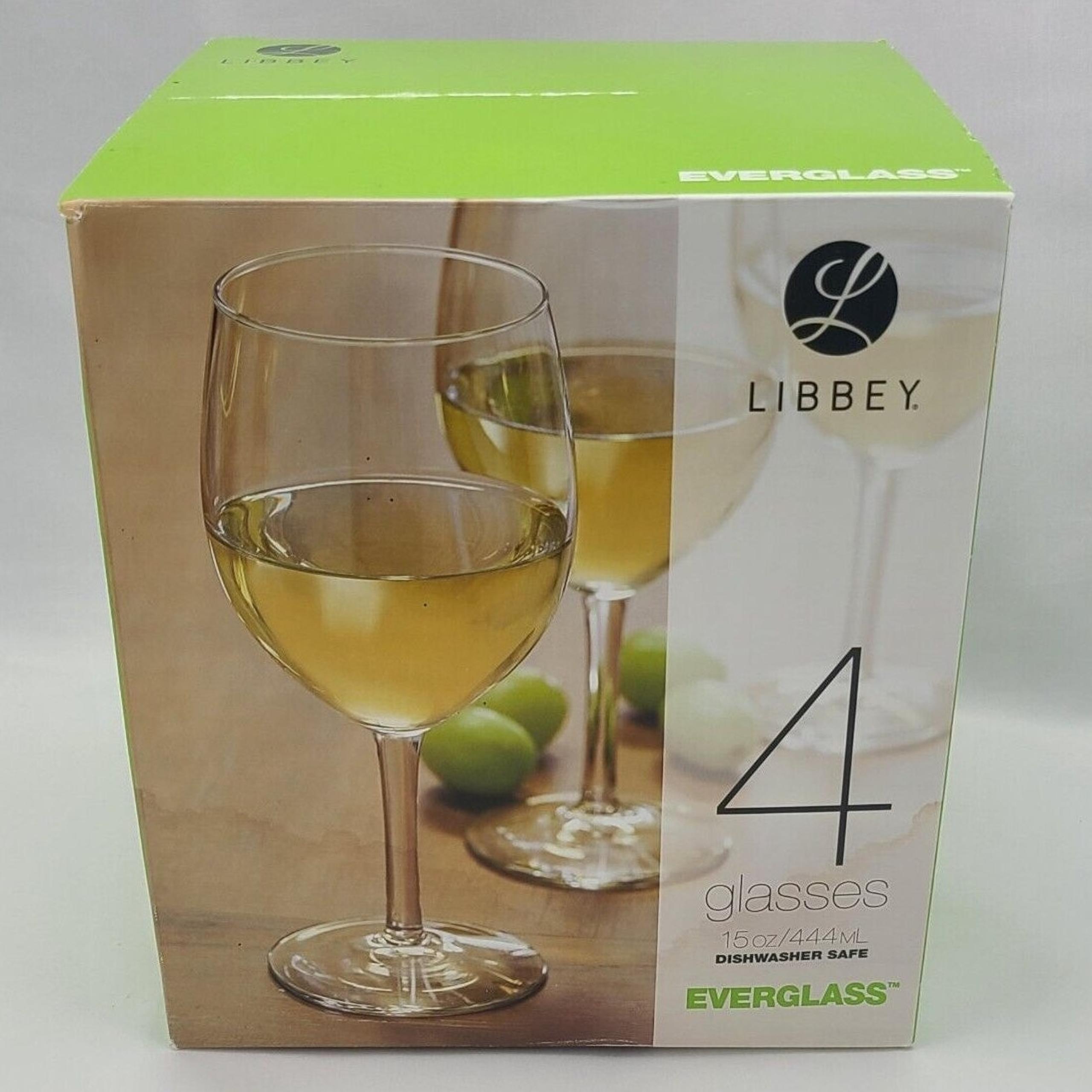 Libbey Everglass 15oz Wine Glass Set of 4 New Open Box