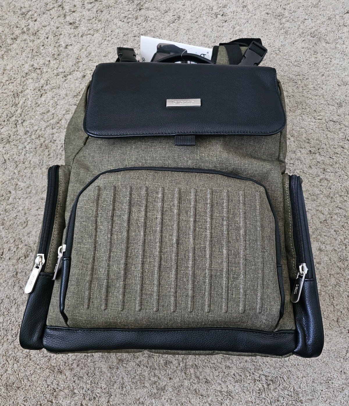 Baby Brezza Dante Back Pack Changing Station Diaper Bag Olive/Black - 13 Pockets