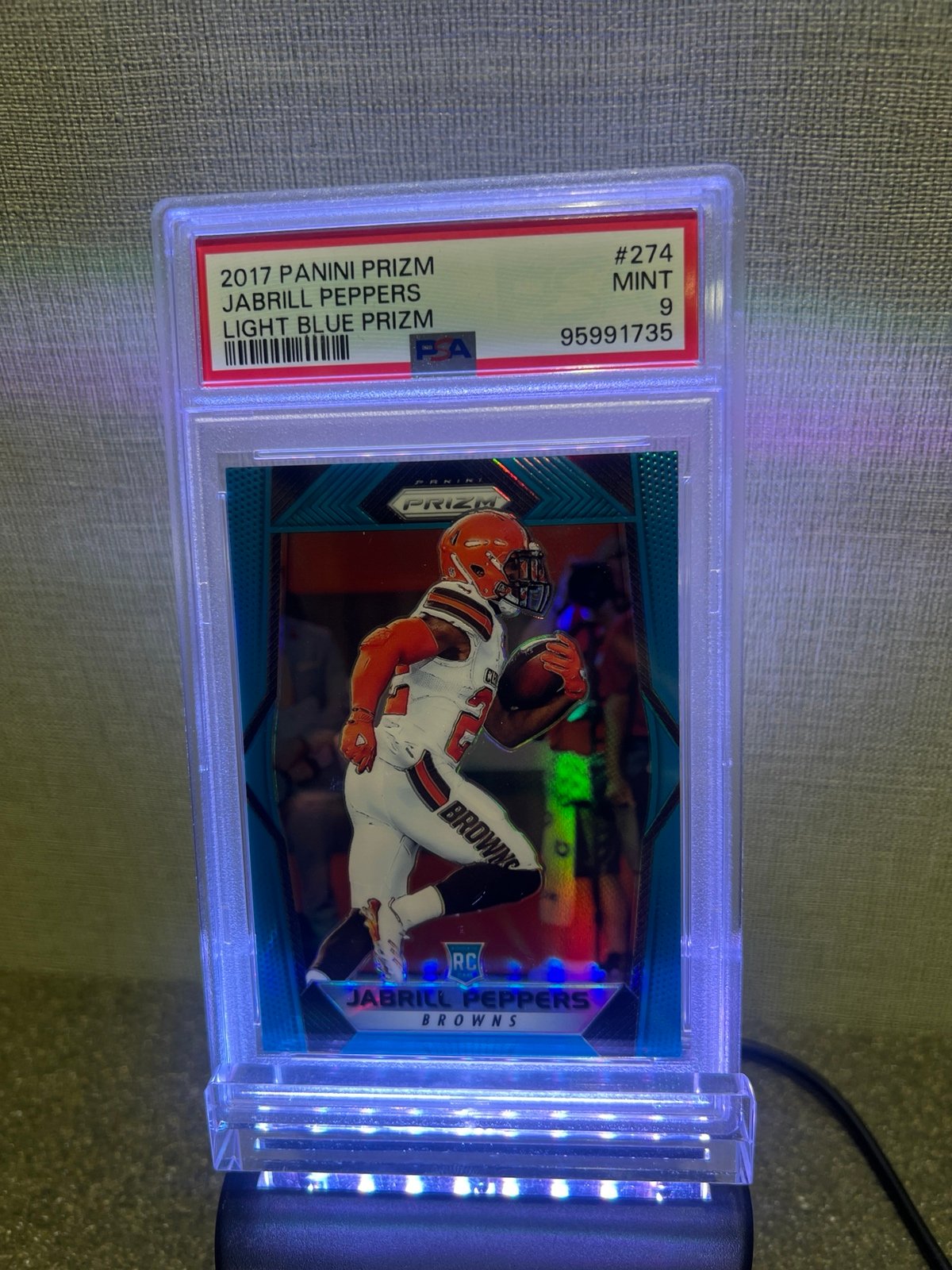 2017 Panini Prizm Jabrill Peppers Light Blue Prizm Rookie Card (PSA 9)