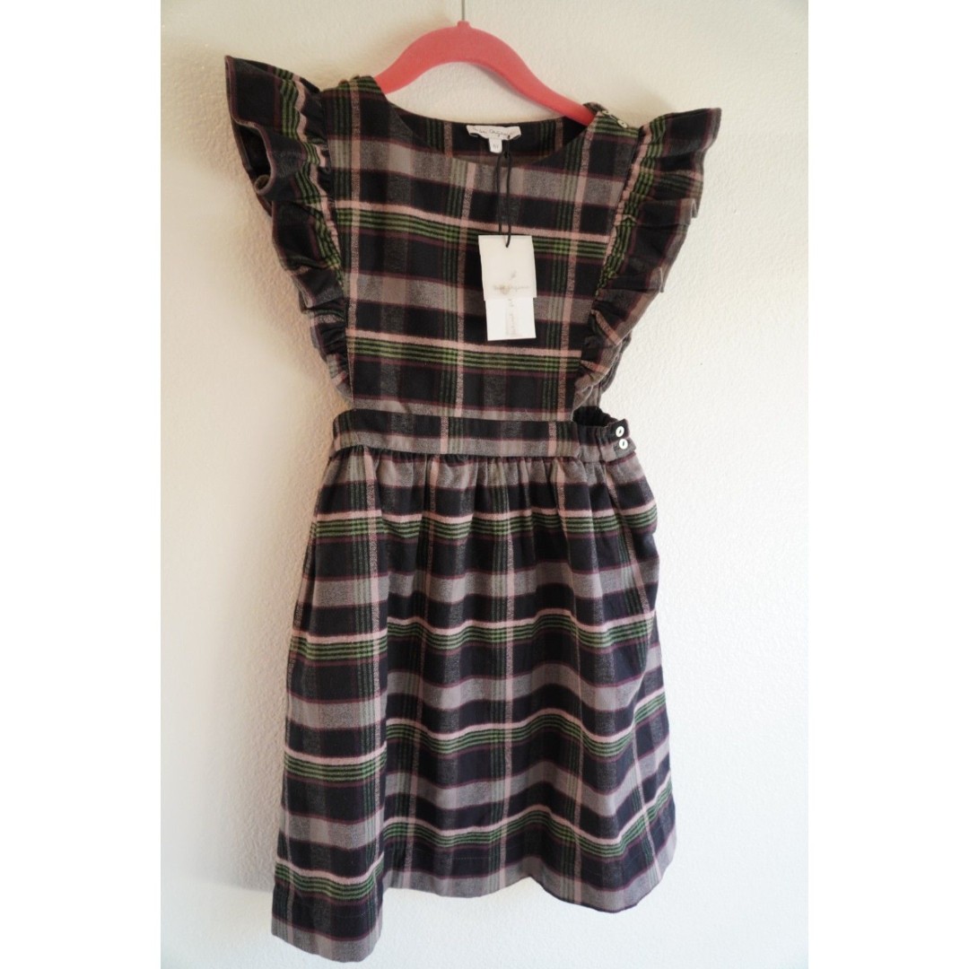 Bebe Organic Harper Black Plaid Pinafore Dress Girl’s Size 6 NWT