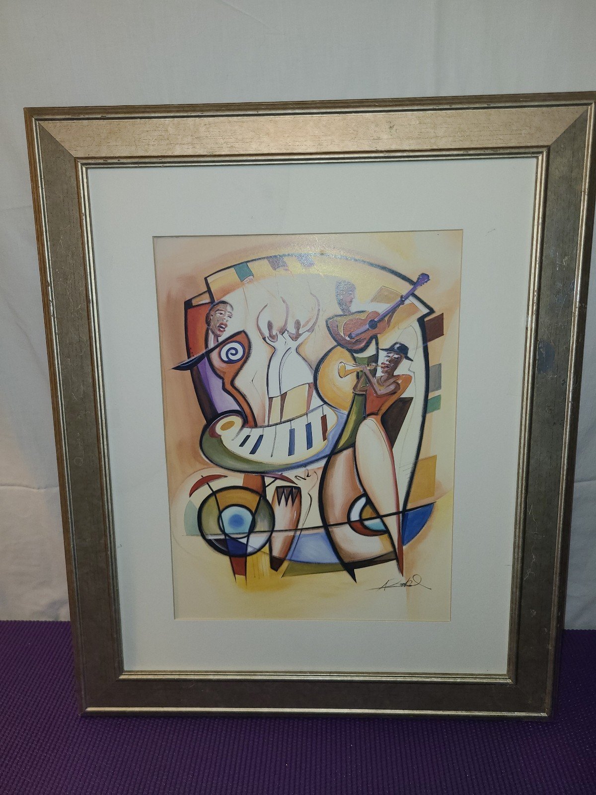 Abstract Art Jazz Musicians Uptown Saturday Night by Alfred Gockel Framed Print