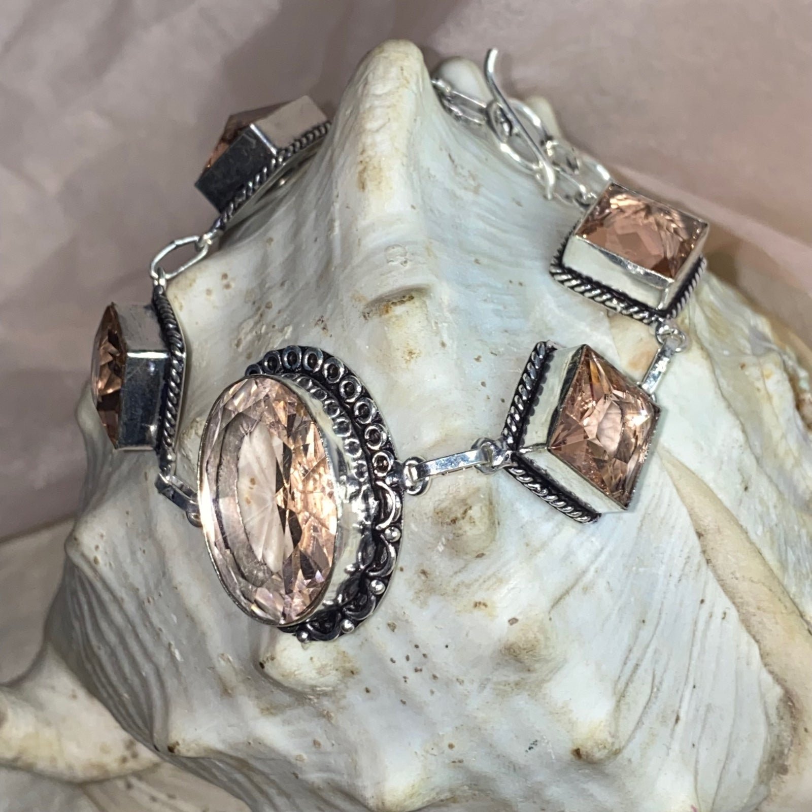 Smokey Morganite multi-gem facet cut statement Bracelet