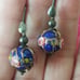 925 Italy Fiorato Flowered Blue Venetian Bead Vintage Earrings
