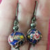 925 Italy Fiorato Flowered Blue Venetian Bead Vintage Earrings