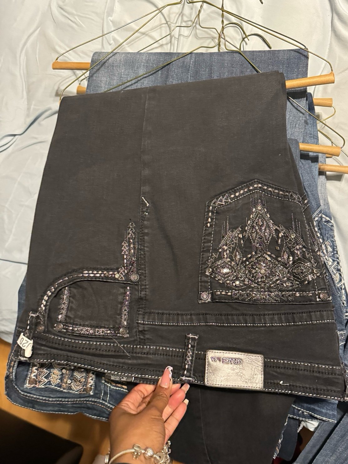 grace in la embellished boot cut jeans