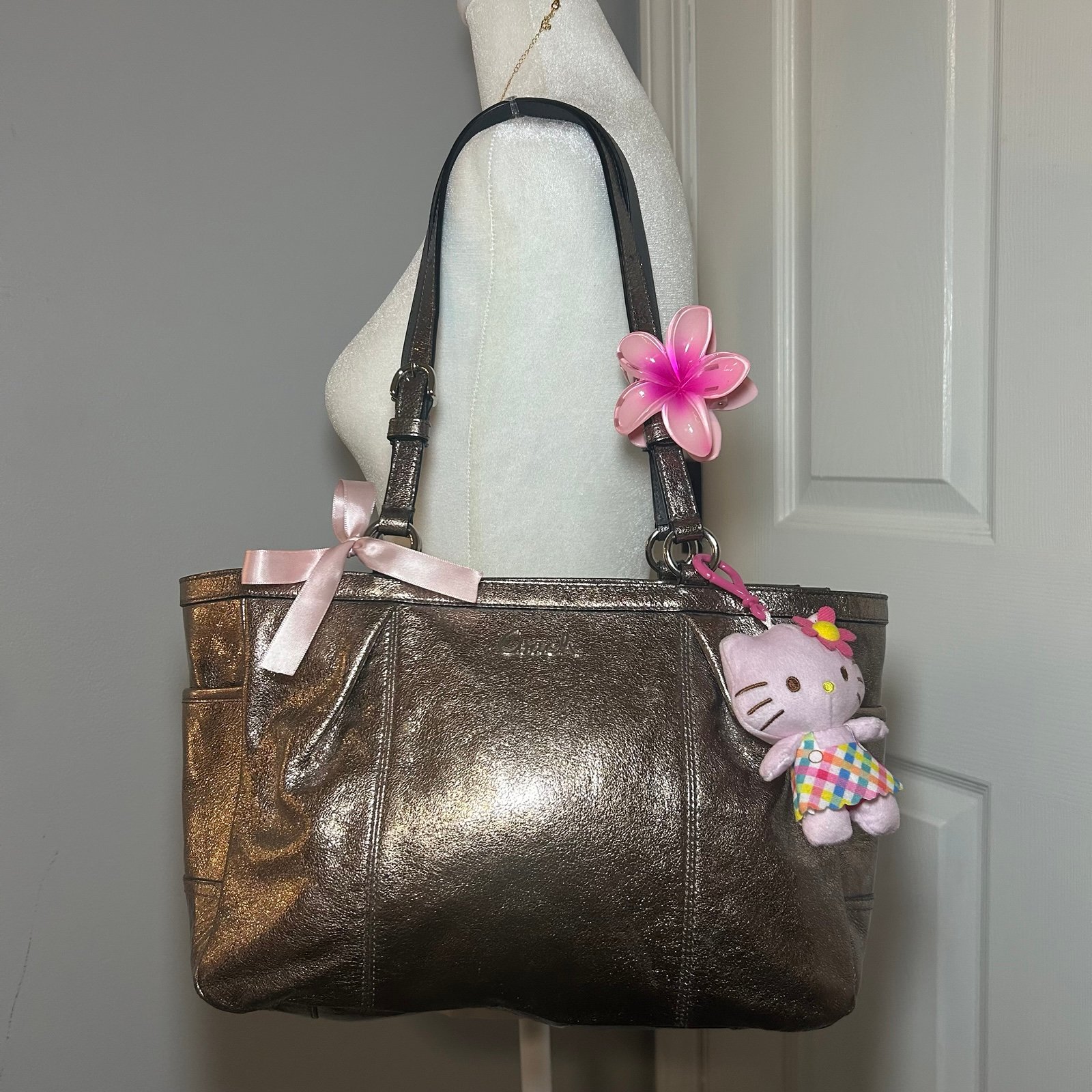 coach bronze metallic tote shoulder bag