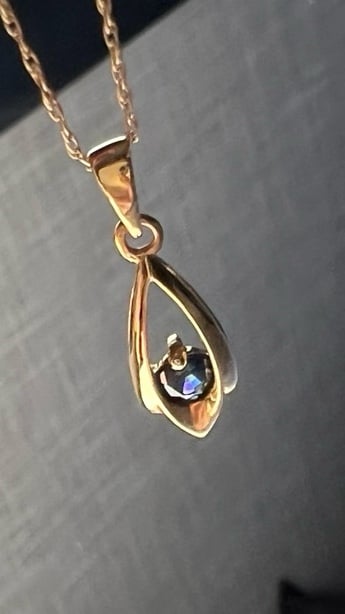 Sapphire Teardrop Pendant Necklace, 14K Yellow Gold