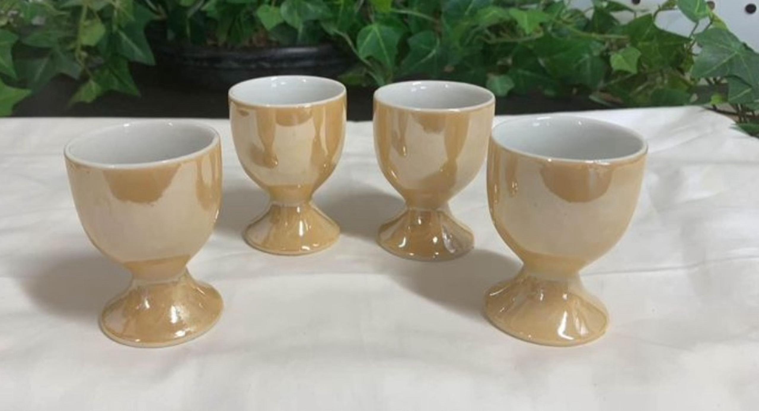 Egg Cups Peach and Blue Lusterware Vintage Set of 4