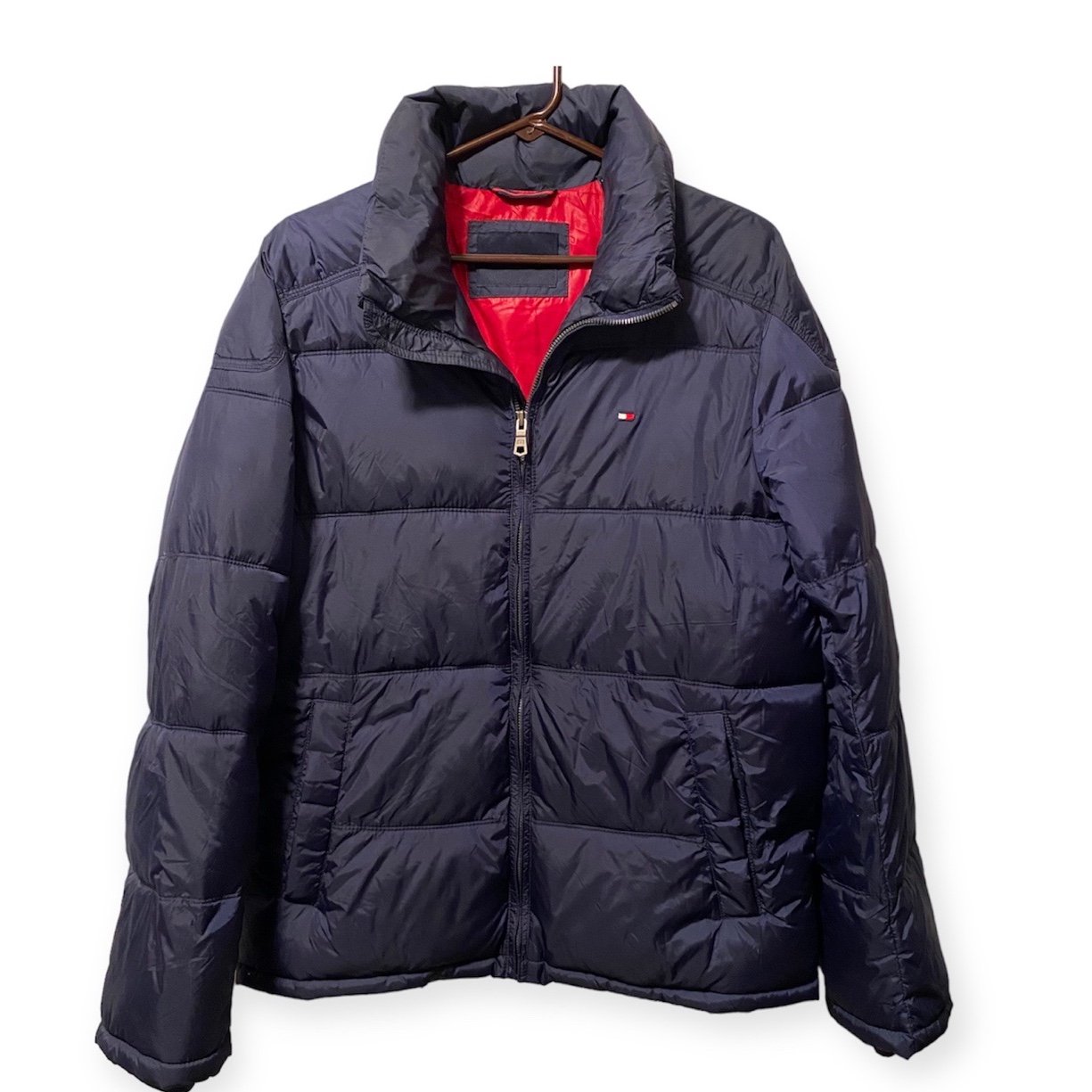 Tommy Hilfiger Puffer Coat Mens Size Small Blue Full Front Zip Side Pockets