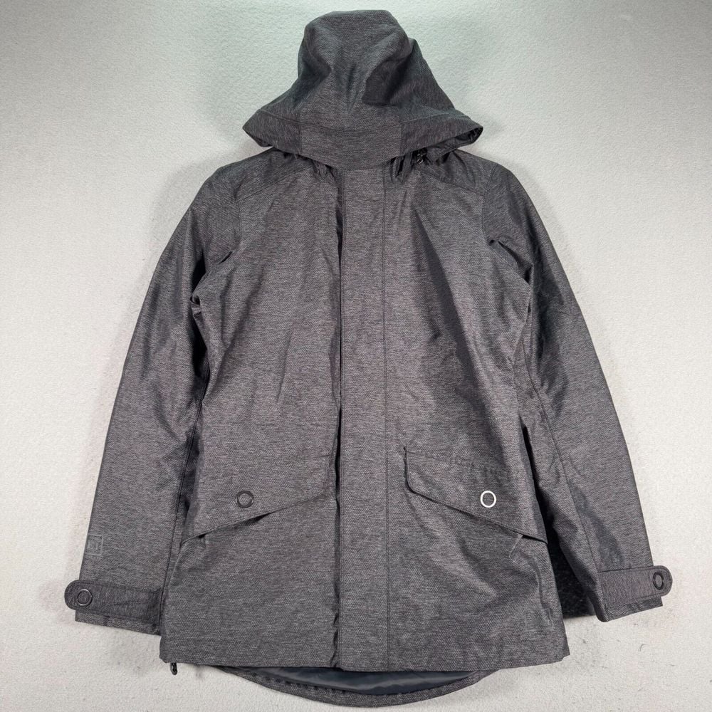 REI Elements Rain Jacket Womens Small Gray Packable Hood Parka Outdoors Hike E1