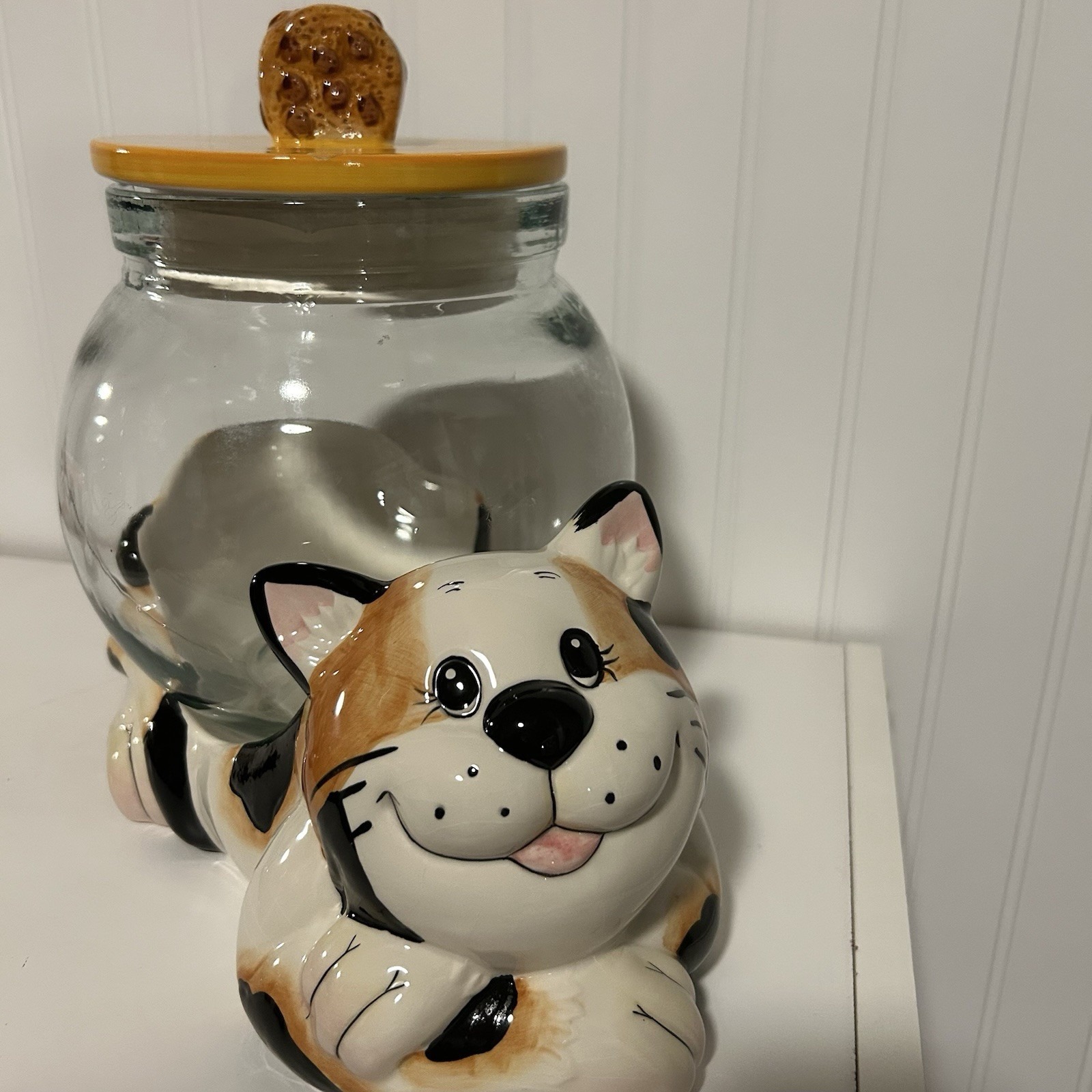 Vintage Calico Cat Cookie Treat Jar Fish Bowl With Lid RARE