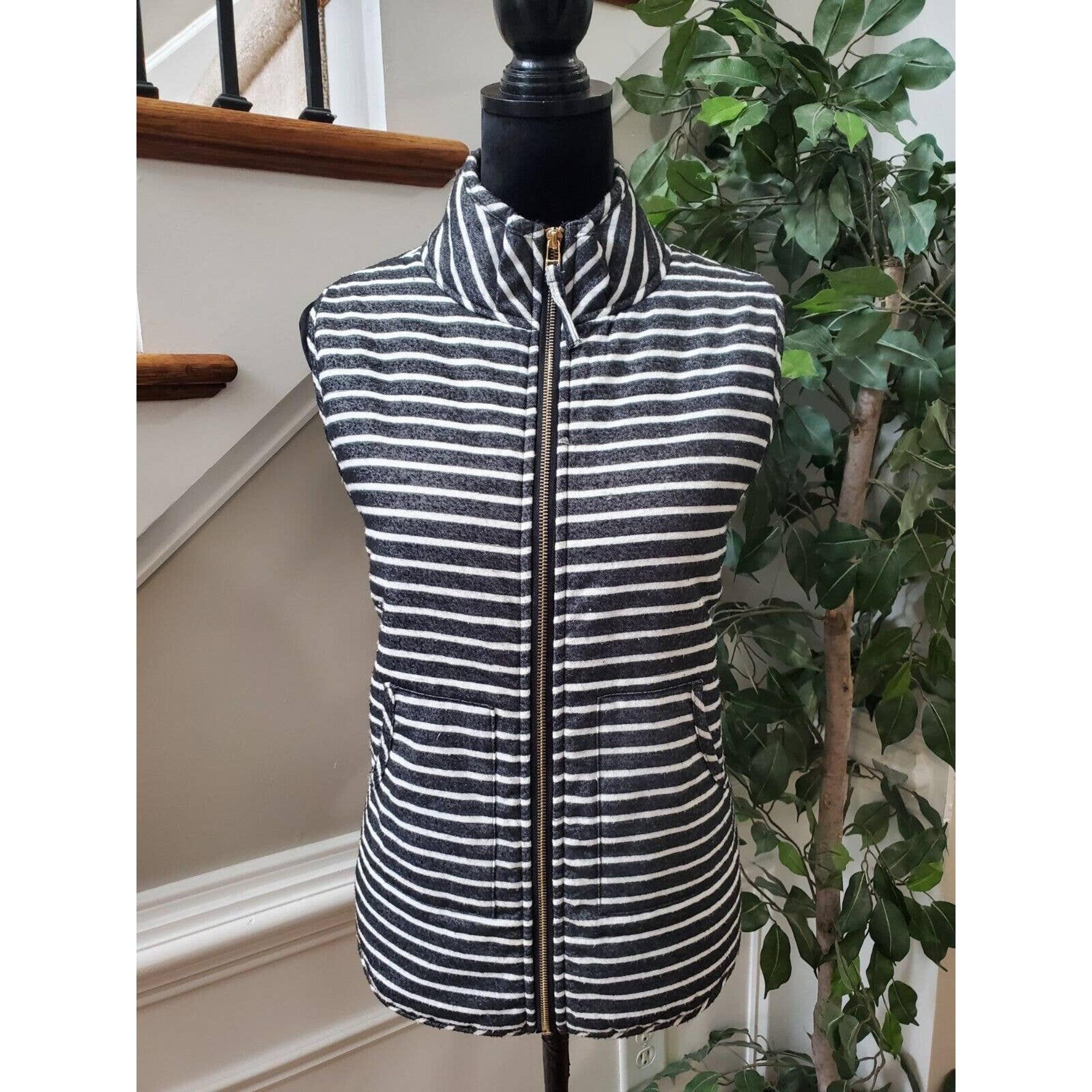 Mudpie Womens Black White Striped Polyester Sleeveless Full Zip Vest Size Large