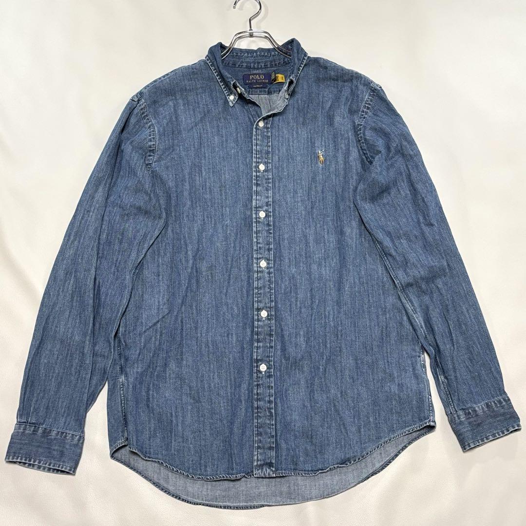 Excellent Condition Current QR Code Polo Ralph Lauren Denim Shirt Size L Pony Embroidery