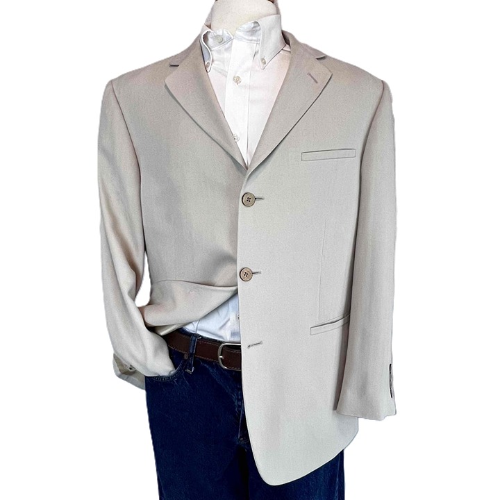 Joseph & Feiss Off White Luxury Silk Blazer 42 Short 100% Silk Beige Suit Jacket