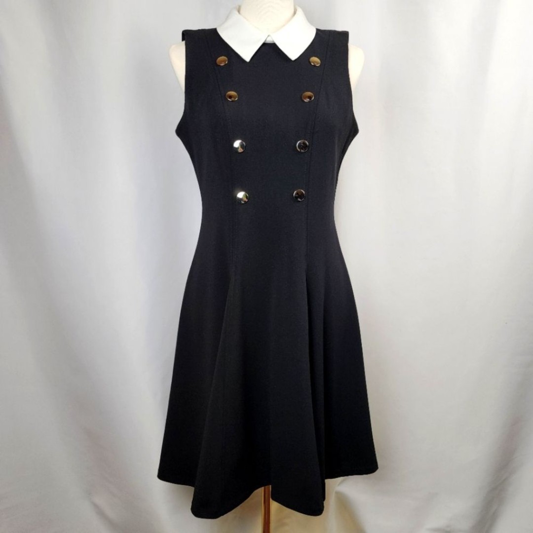 Tommy Hilfiger Women's Black Contrast Collar Fit and Flare Dress Size 8