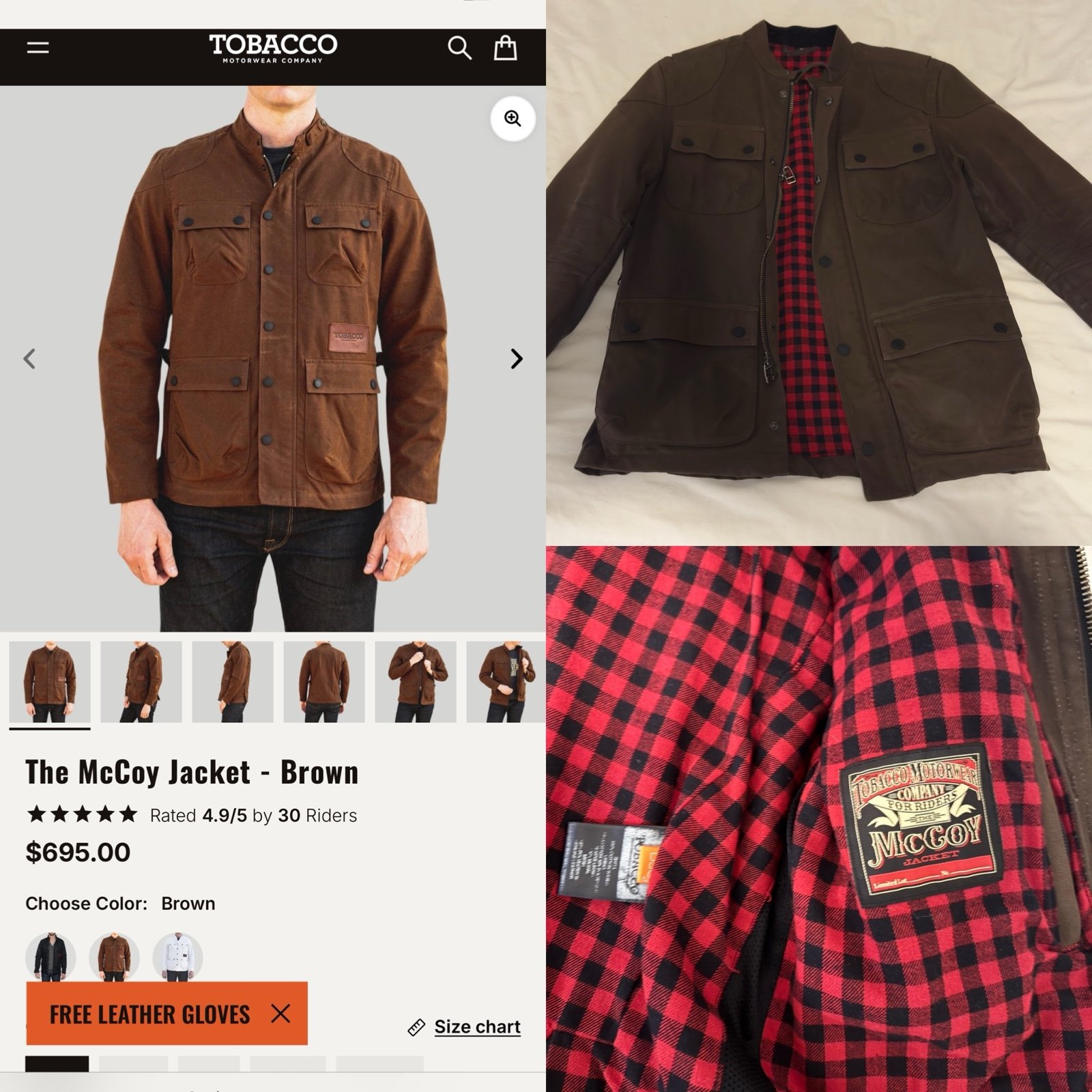 TOBACCO MOTORWEAR - THE MCCOY JACKET. Retail is 700