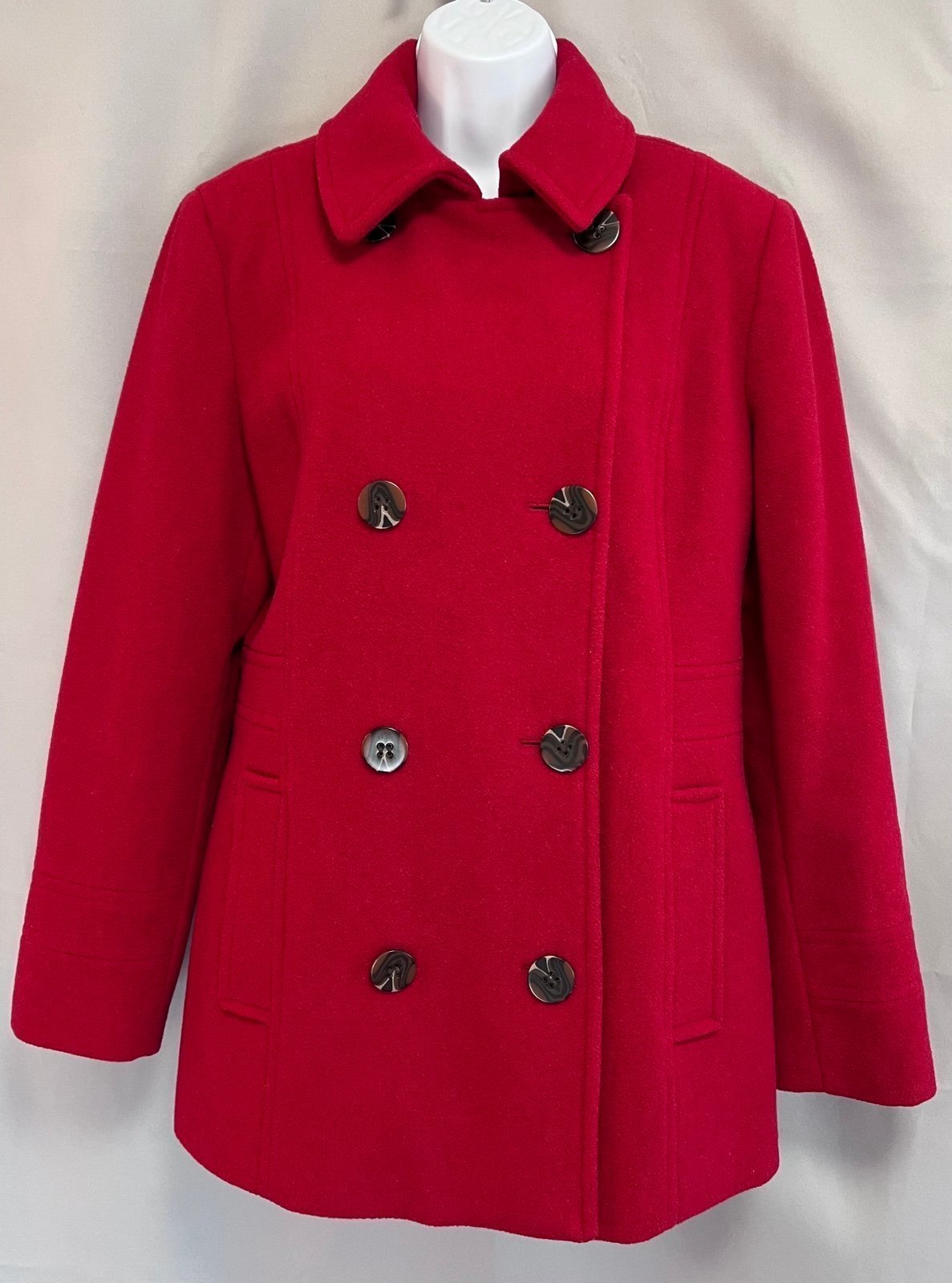 Calvin Klein Wool Blend Red Double Breasted Peacoat Coat Women's Size Medium