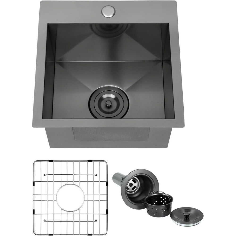 Black Bar Sink Drop In Workstation Kitchen Sink 15 x 15 x 9 Stainless Steel
