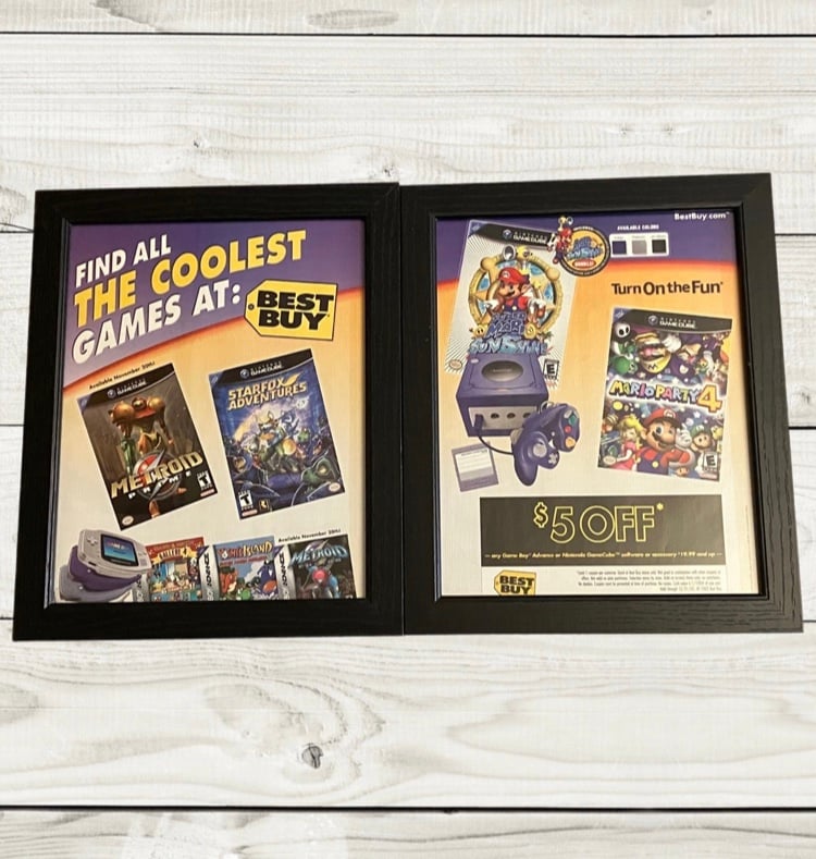 00s Best Buy Nintendo GameCube GBA Metroid Mario ~ Framed Promo Ad Art