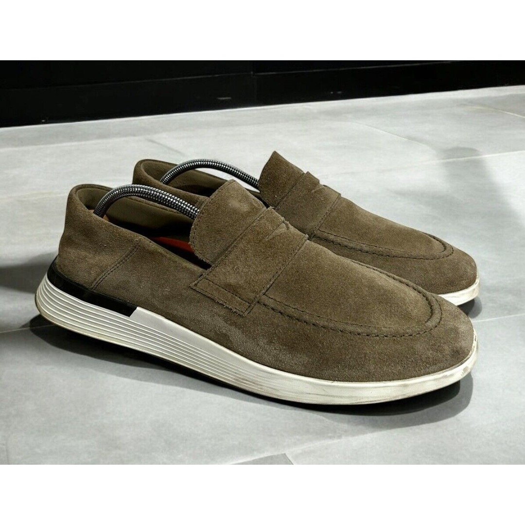 Wolf & Shepherd Shoes Crossover Penny Loafers Stone & White Suede Size 11