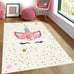 A smiley face unicorn floor mat
