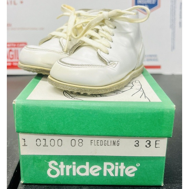 Vintage STRIDE RITE Baby Moccasin White Leather Toddler Shoes SZ. 3 - GD (C3)