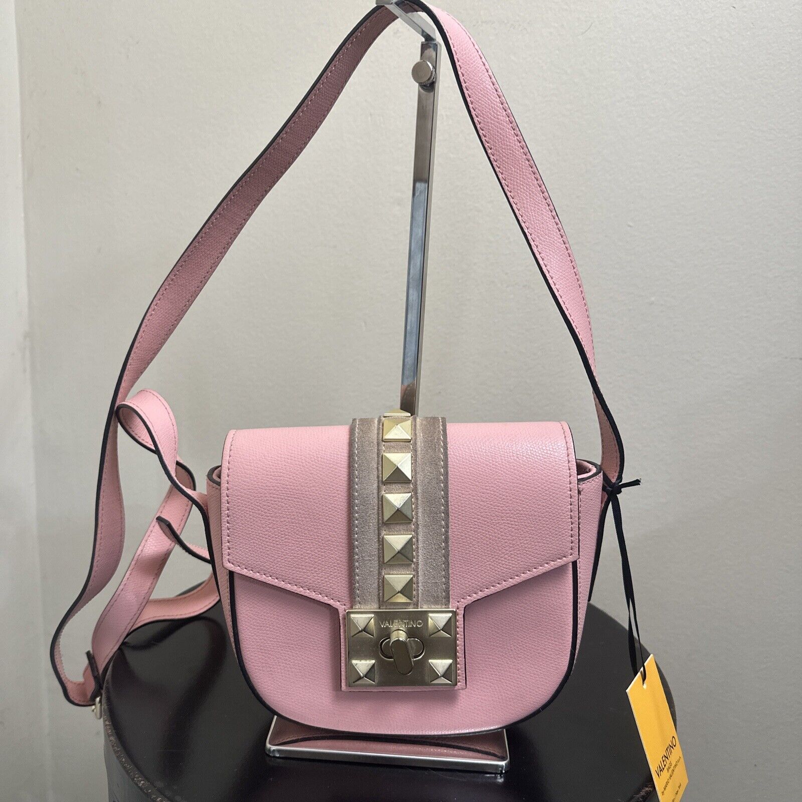 Valentino by Mario Valentino Studded Leather Saddle Crossbody Bag Authentic