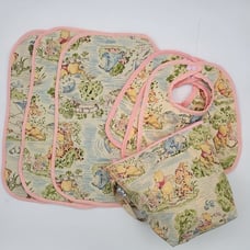 Handmade Winnie the Pooh Cotton Calico Print Baby Set with pouch 10.5Wx12L.