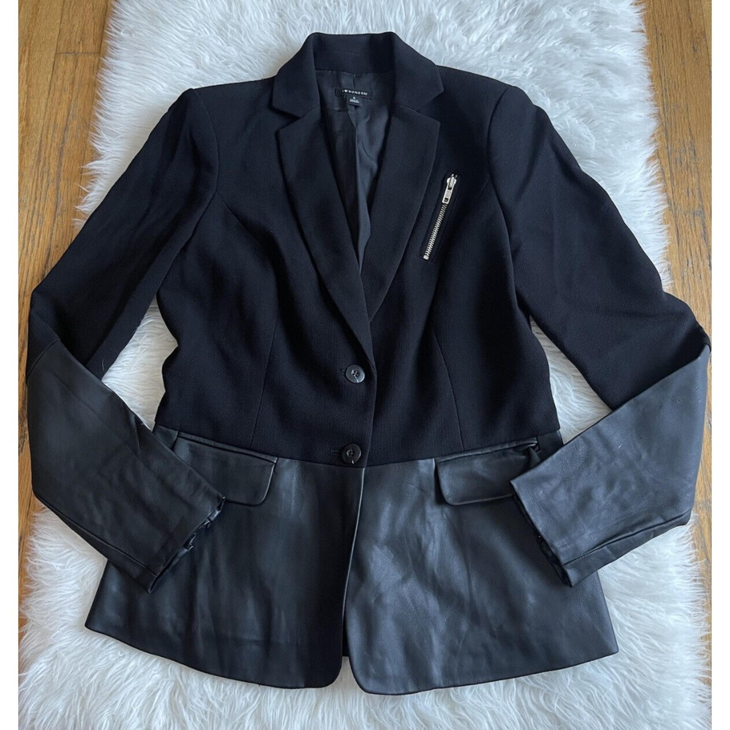 I Love Heart Ronson Women’s Small Black Faux Leather Zipper Detail Blazer - I Heart Ronson