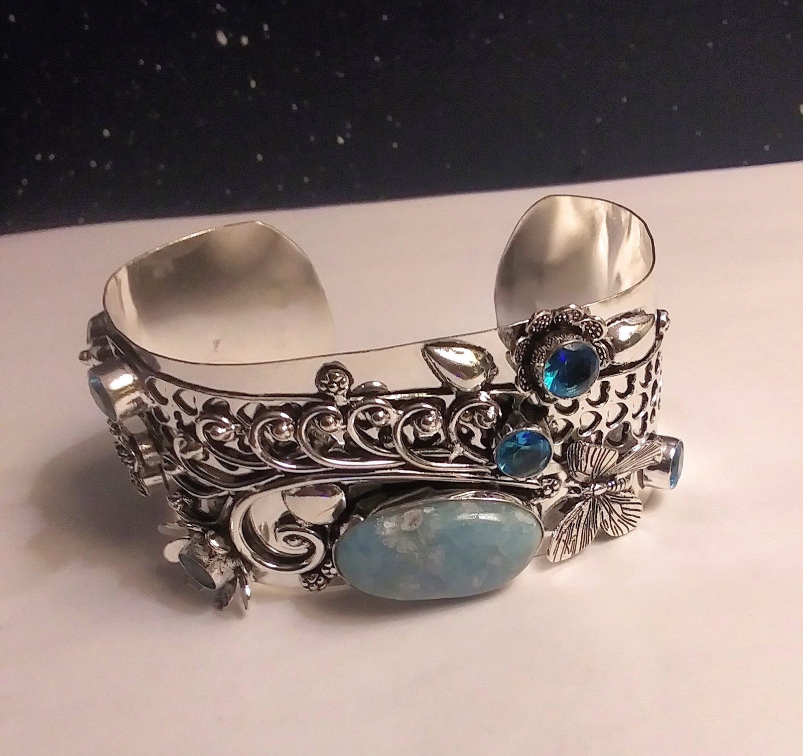 Larimar Blue Topaz Sterling Silver 925 Sterling Silver Cuff Bracelet