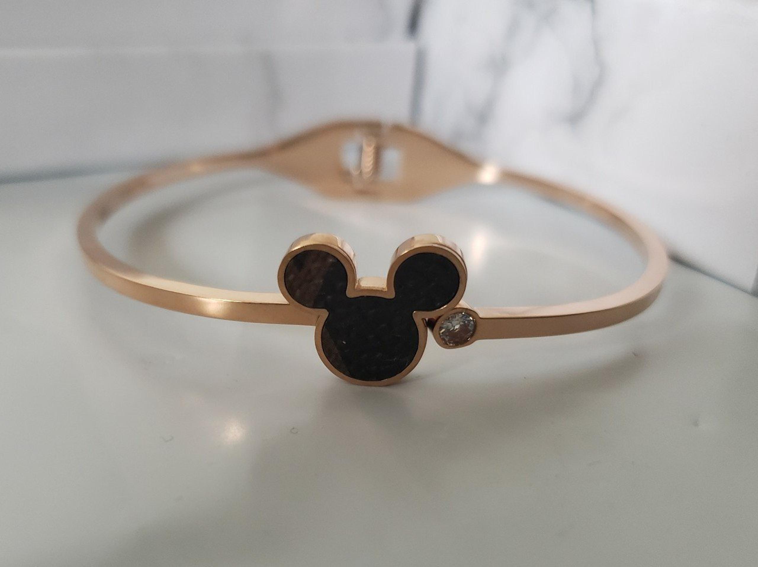 18k Rose Gold Plated Mickey Bangle Bracelet for Women Stainless Steel