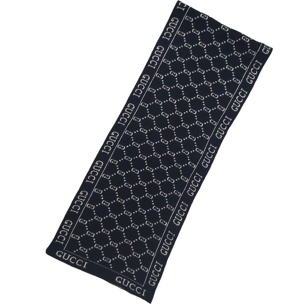 Gucci Vintage Black & Gray Reversible Monogram GG Logo Print Scarf