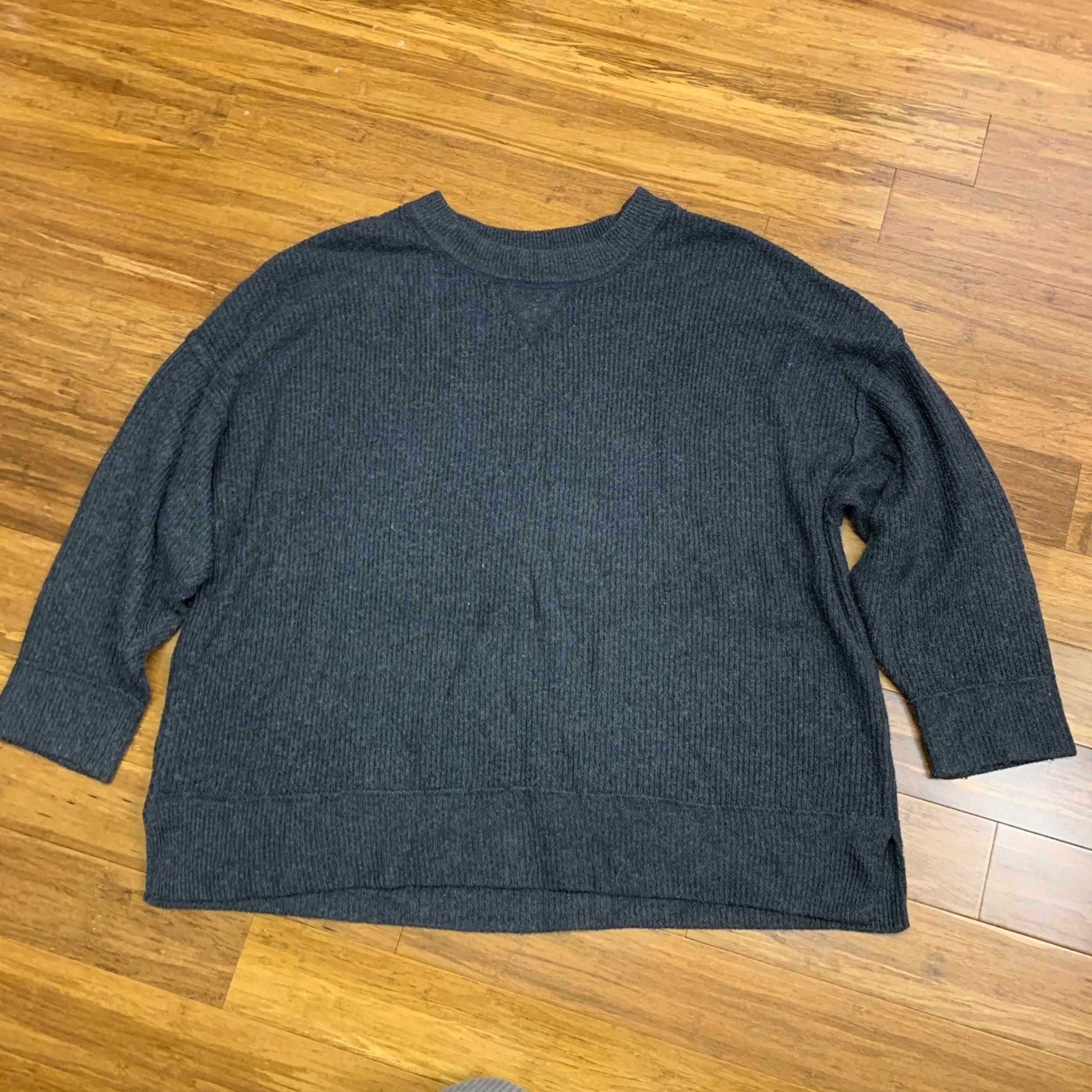 Aerie Ribbed Knit Pullover Top Womens Size XL Gray Long Sleeve Oversized Sweater