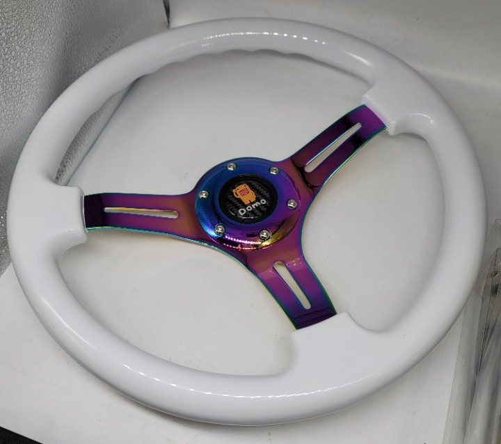 NEW 350mm 14 Universal JDM Domo ABS Racing Steering Wheel White With Neo Spoke