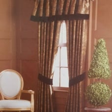 5 pc Lenox Gilded Tapestry Panel with Tiebacks & Valance Set 370 NIP