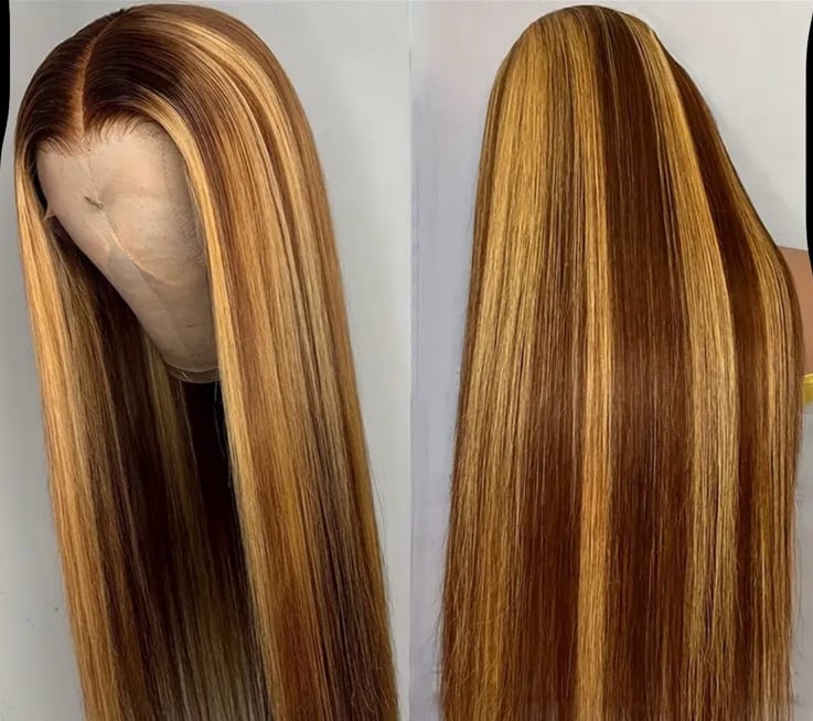 32 Inch human hair 200% Density Ombre 4/27 Highlighted Straight Human Hair Wig