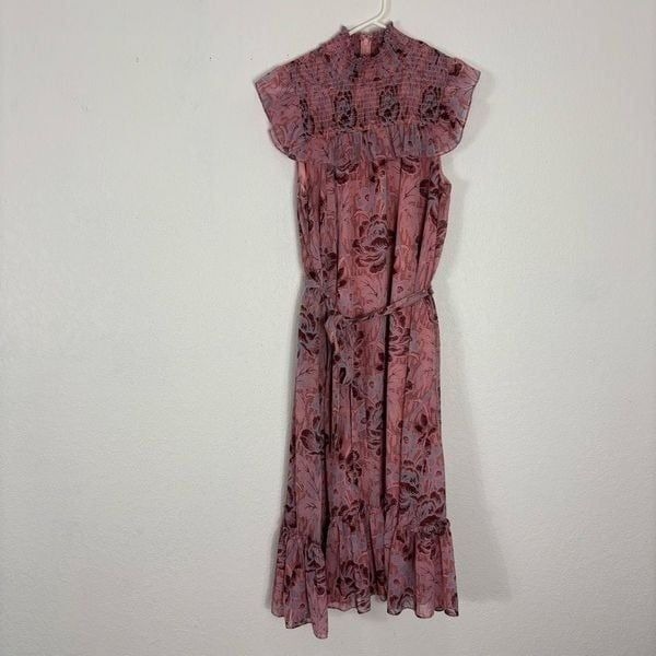 Likely Pink and Blue Patterned High Neckline Maxi Dress