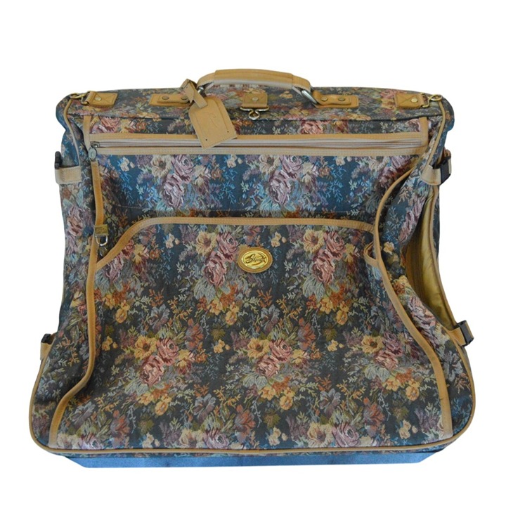 Vintage 80s Skyway Floral Tapestry Rolling Travel Garment Bag Boho Grannycore