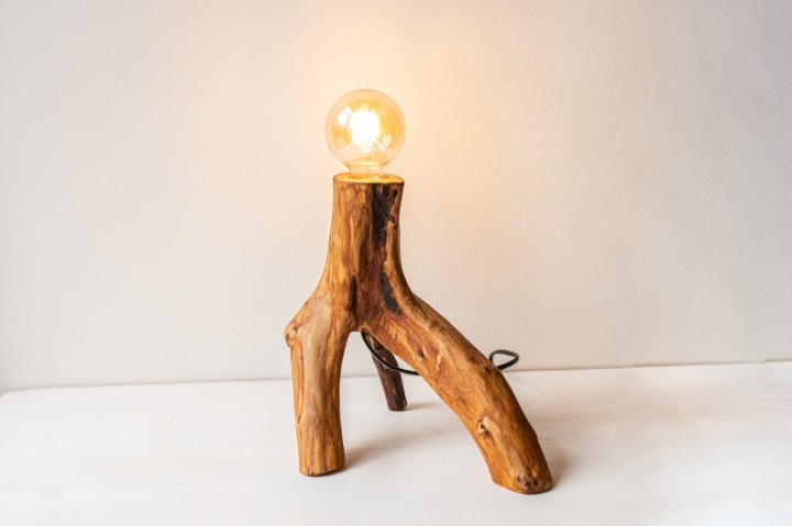 Tripod Tripod Wood Lamp - Original Edison Bulb Night Table Lamp.