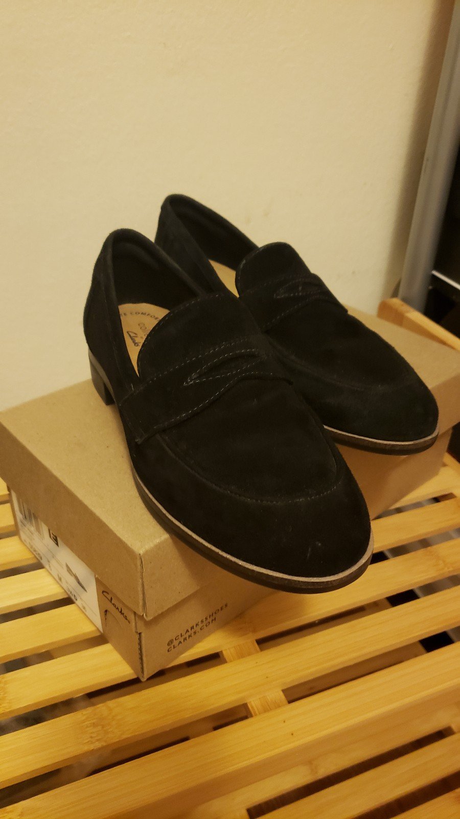 Clark's black suede slip on loafer/flats, size US6/EUR36