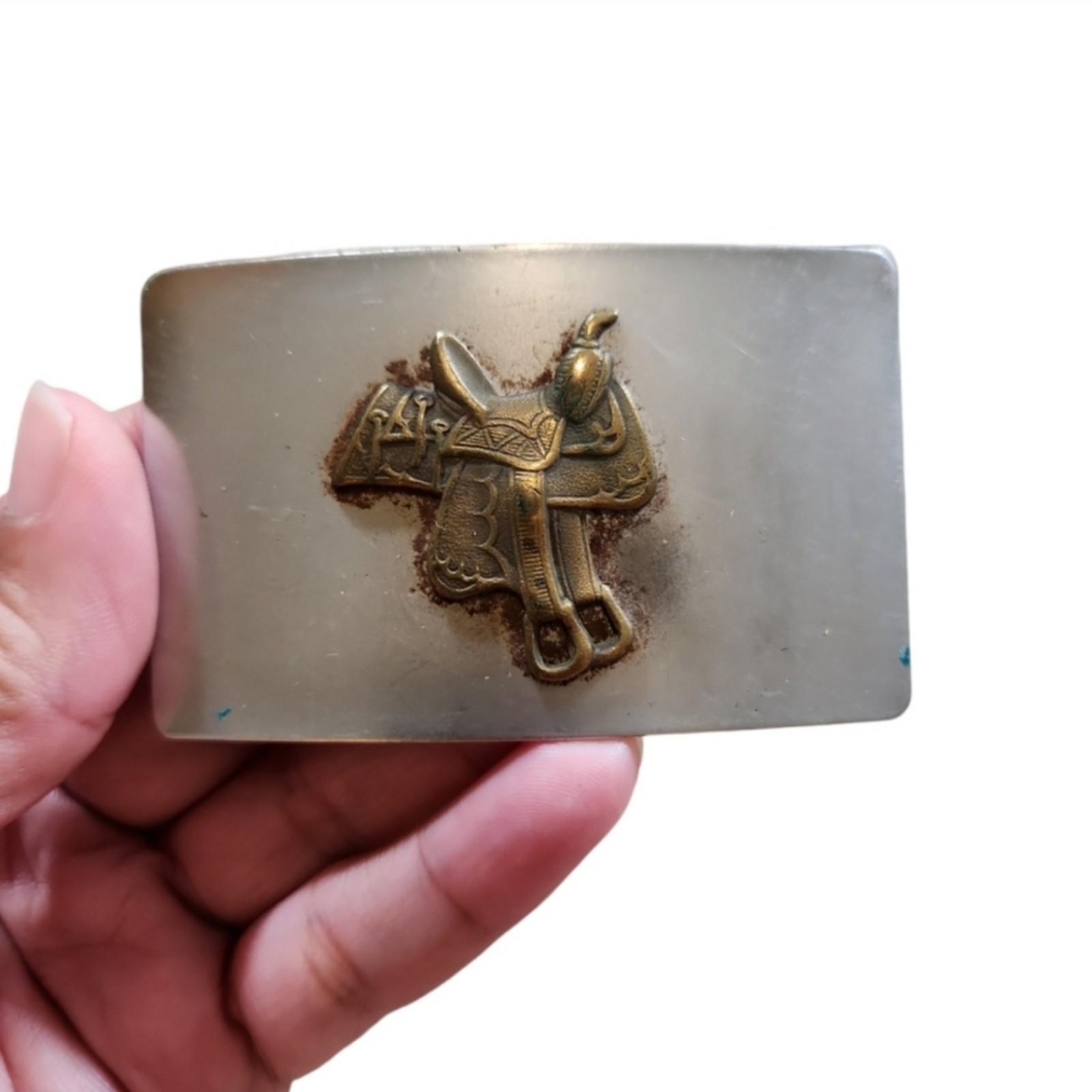 Vintage Horse Saddle - Solid Nickel Belt Buckle 3
