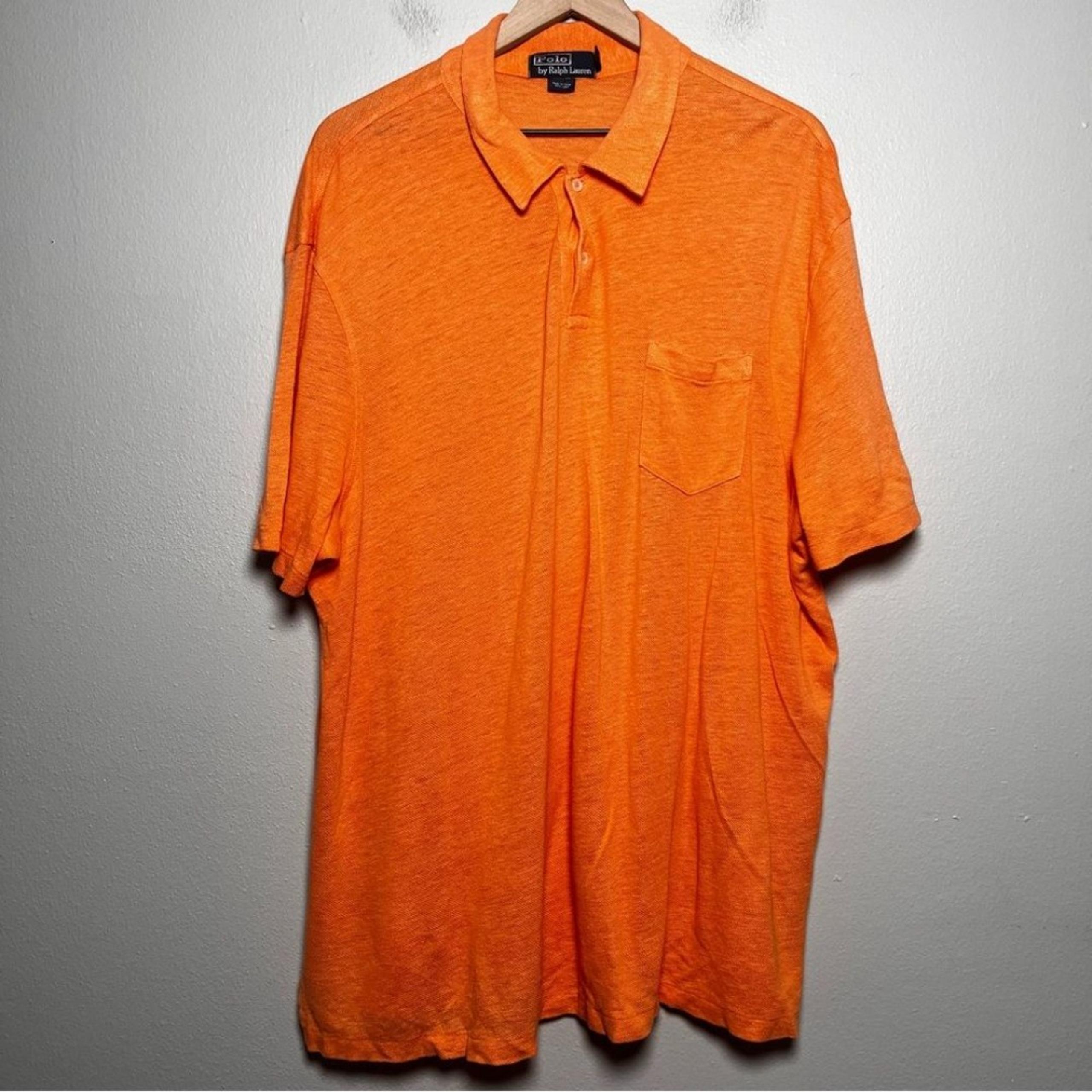Polo Ralph Lauren Men 100% Linen Polo Shirt XXL Orange Short Sleeve Casual Summe