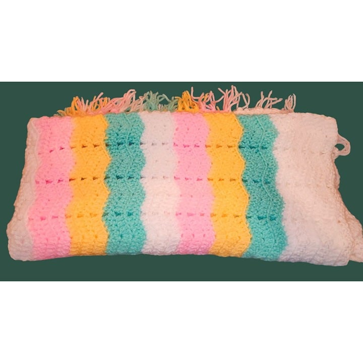 Handmade with Love Multicolor Crochet Blanket With Fringe Edges NEW